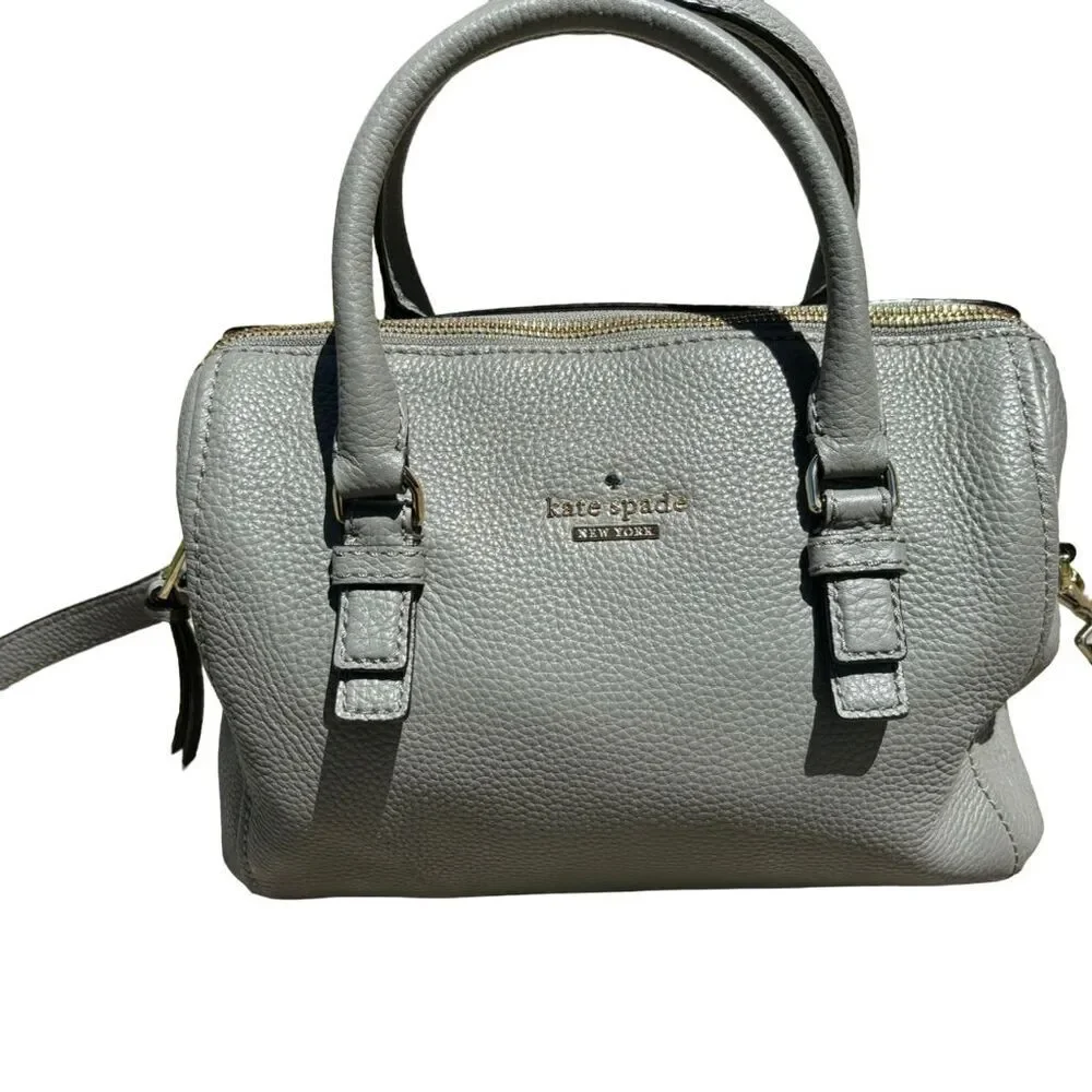 Kate Spade Jackson Street Leather Satchel Crossbody Bag Gray Adjustable Strap - Picture 3 of 16